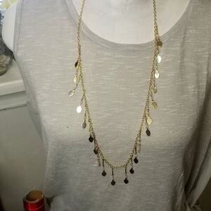 Banana Republic Gold tone long necklace with pink crystals